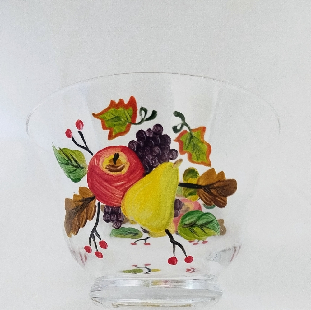 Element  Hand Painted Glass Bowl with Fruit Design.